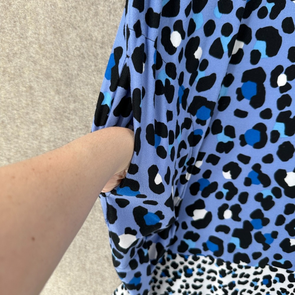 Cuddl Duds Leopard Print Sleeveless Shift Dress Womens LARGE Blue Black - Picture 3 of 8